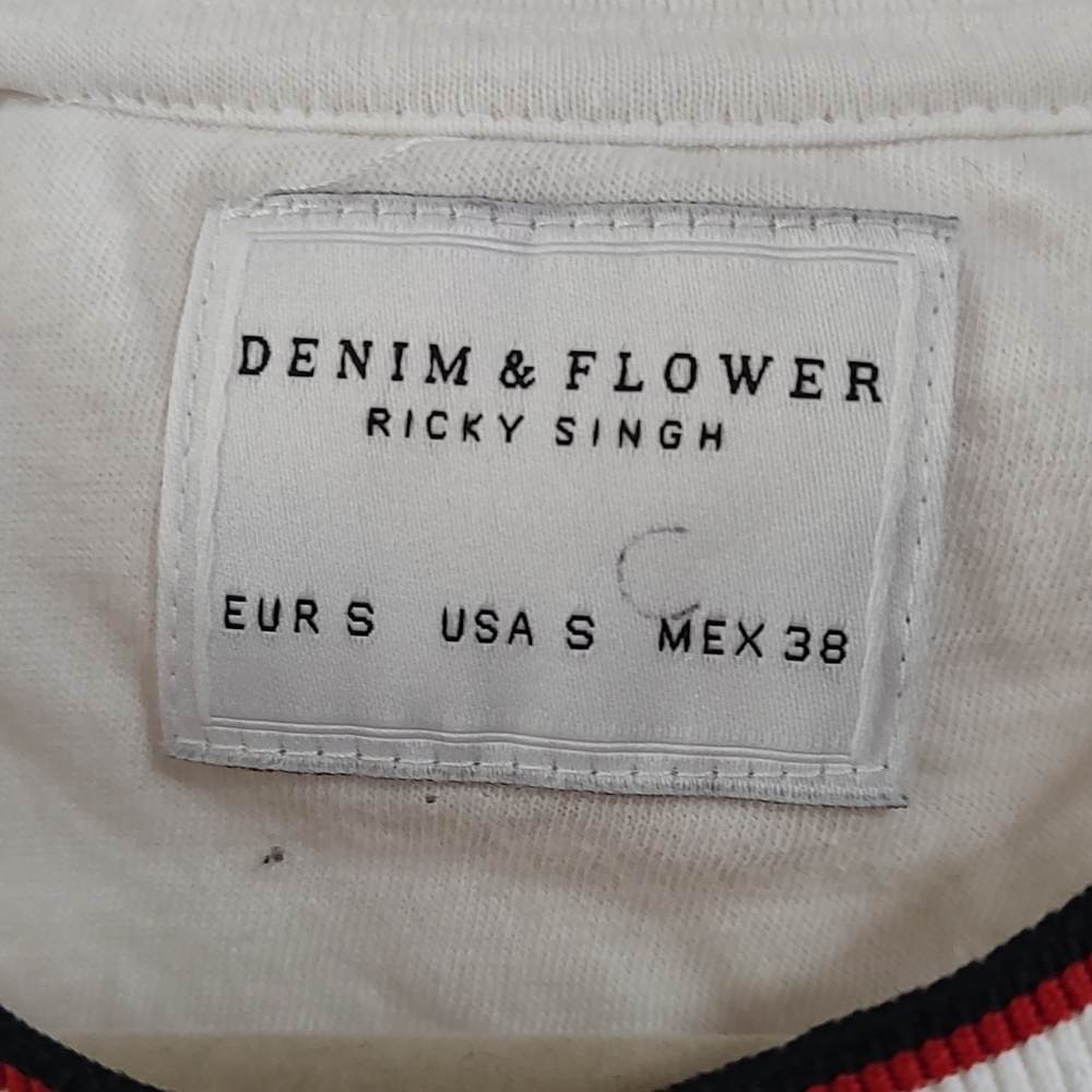 Denim & Flower White Striped Short Sleeve Shirt Size S - Picture 3 of 5